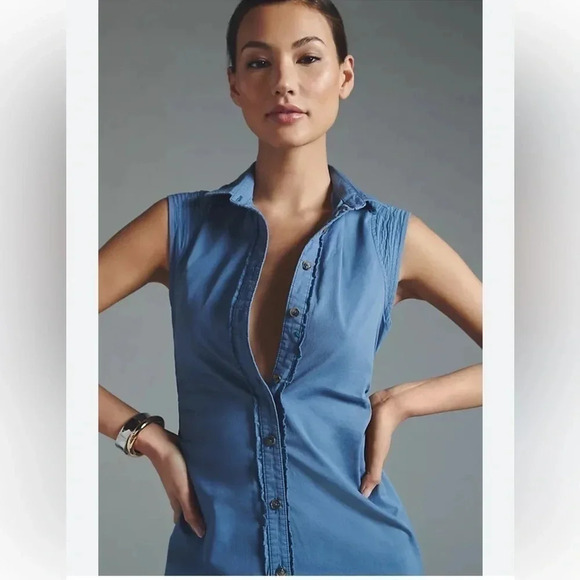 Anthropologie | Pilcro | Denim Collared Shirt Midi Dress Size 10 Medium M NWT - Picture 2 of 11
